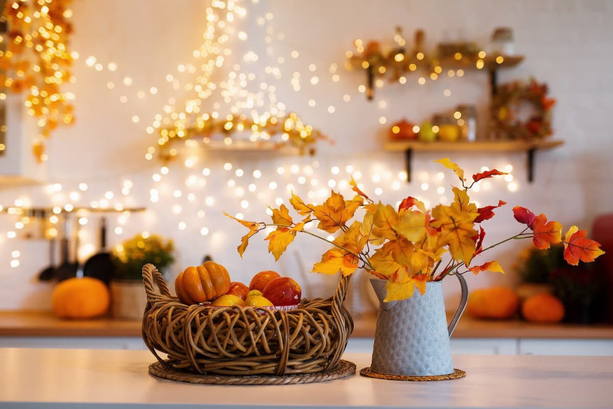 Fall decorations in a home.